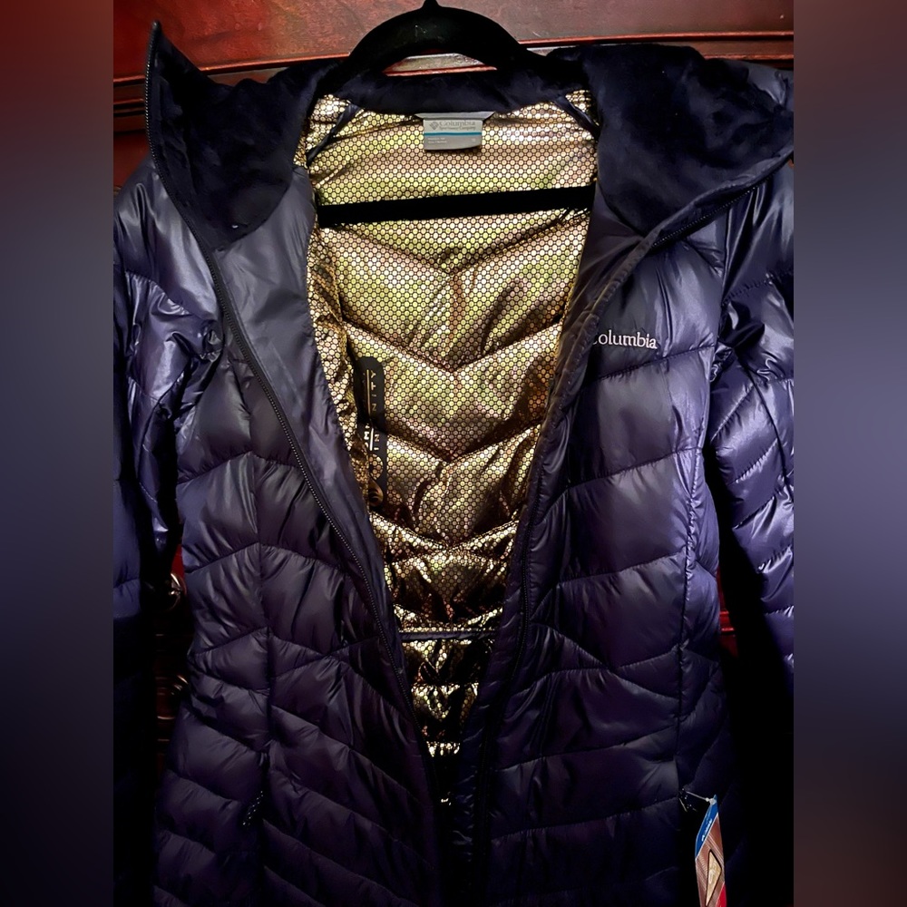 NWT Columbia Mid-length Puffer Hooded Jacket dark nocturnal - Picture 4 of 9
